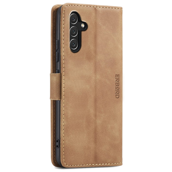 Telefontok a Samsung Galaxy A14 4G/5G, ERBORD Vintage, pénztárca patenttal, barna