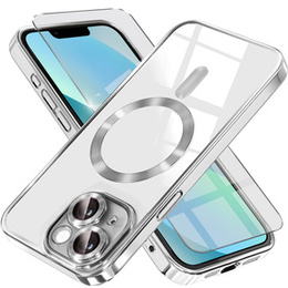 Tok iPhone 13-hoz, Electro MagSafe, ezüst + üveg a képernyőhöz