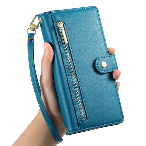 Pattintható tok a Xiaomi 14T Pro, Wallet Zipper Pocket, kék
