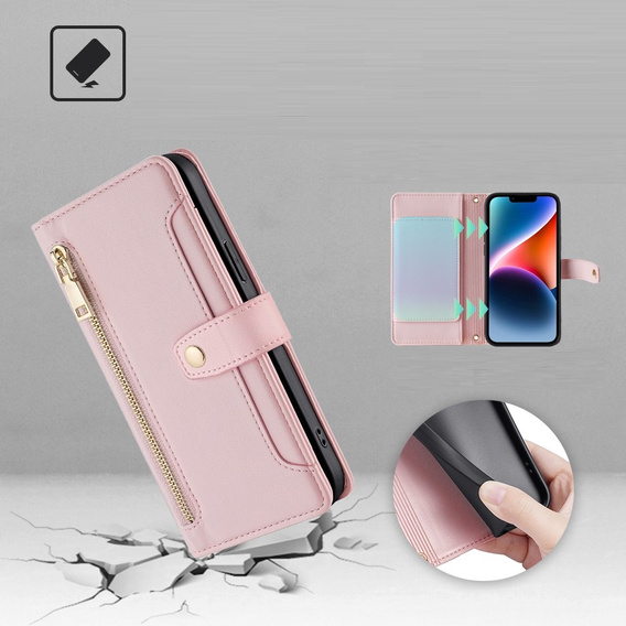 Pattintható tok a Xiaomi Redmi Note 13 Pro+, Wallet Zipper Pocket, rózsaszín