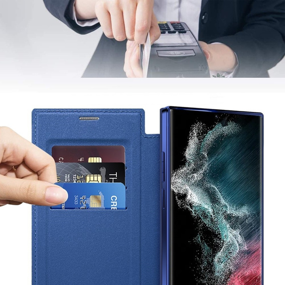 Pattintható tok a Samsung Galaxy S22 Ultra 5G, RFID Wallet MagSafe CamShield, sötétkék