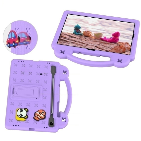 Gyermek tok Samsung Galaxy Tab S7/S8/S9, Cute Patterns, állvánnyal, lila