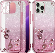 Tok iPhone 16 Pro Max, Glitter Flower, rózsaszín rose gold