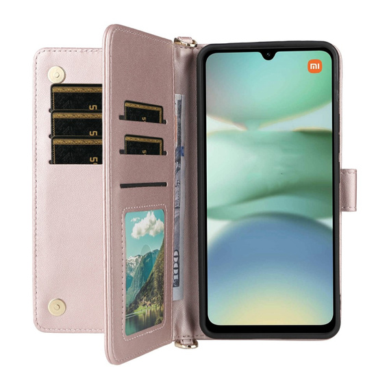 Tok patenttal a Xiaomi Redmi A5-hez, Crossbody Leather Wallet, rózsaszín