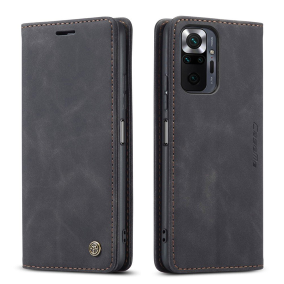CASEME tok Xiaomi Redmi Note 10 Pro, Leather Wallet Case, fekete