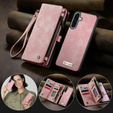 CASEME tok Samsung Galaxy A56 5G, Retro Leather Wallet, szíjjal, rózsaszín