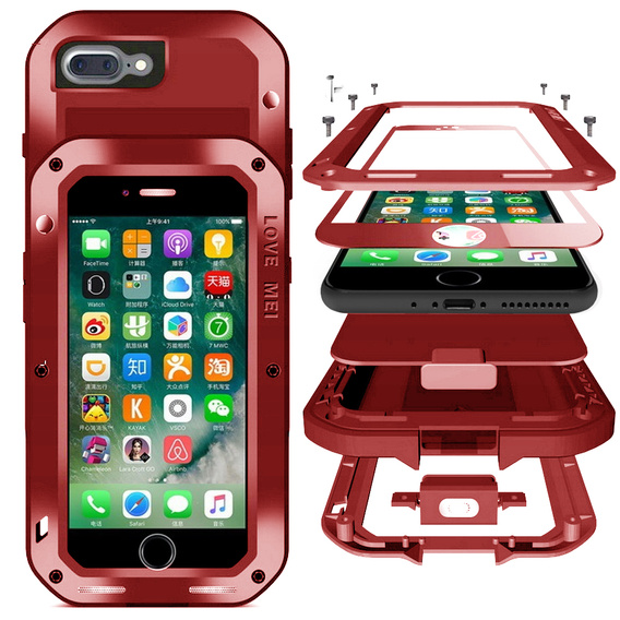 Love Mei Telefontok a iPhone 8 Plus/7 Plus, armored with glass, piros