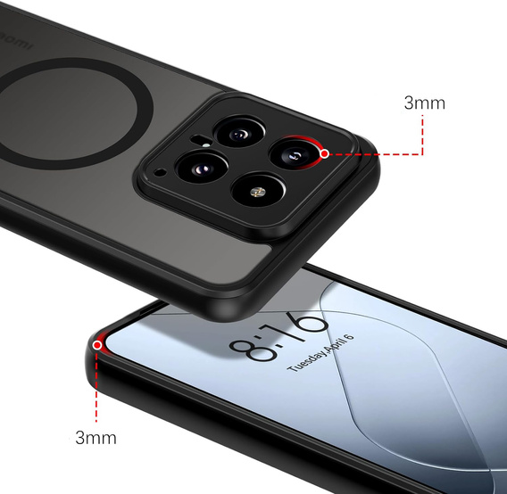 Tok Xiaomi 14T Pro-hoz, MagSafe, ERBORD Matt Case, fekete + képernyőüveg