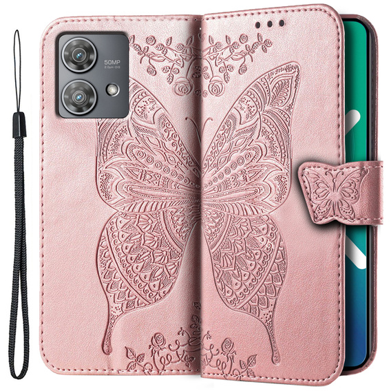 Pattintható tok a Motorola Edge 40 Neo, Butterfly, rózsaszín rose gold
