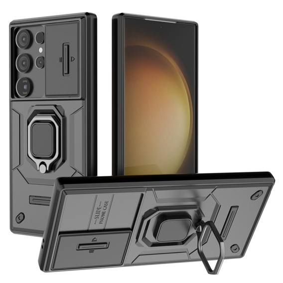 Telefontok a Samsung Galaxy S24 Ultra, KickStand Camera Lens, fekete