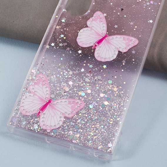 Tok Samsung Galaxy S24 Ultra, Glitter Butterfly, rózsaszín