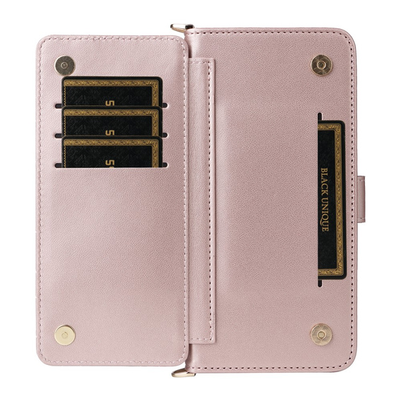 Tok patenttal a Xiaomi Poco F7 Ultra-hez, Crossbody Leather Wallet, rózsaszín