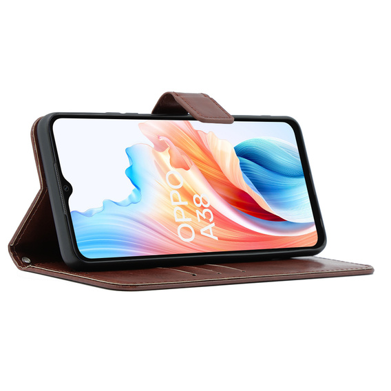 Pattintható tok a Oppo A38 4G / Oppo A18 4G, Crazy Horse Wallet, barna