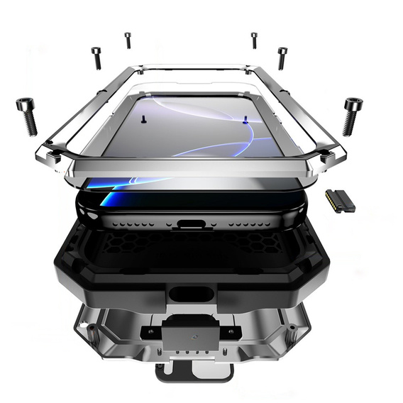 R-JUST páncélozott tok képernyővédővel és állvánnyal iPhone 17 Pro Max készülékhez