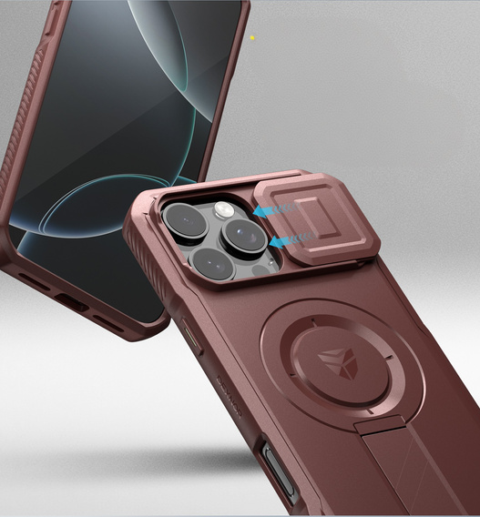 Páncélozott tok iPhone 16 Pro Max készülékhez, Dexnor CamProtect MagSafe, piros