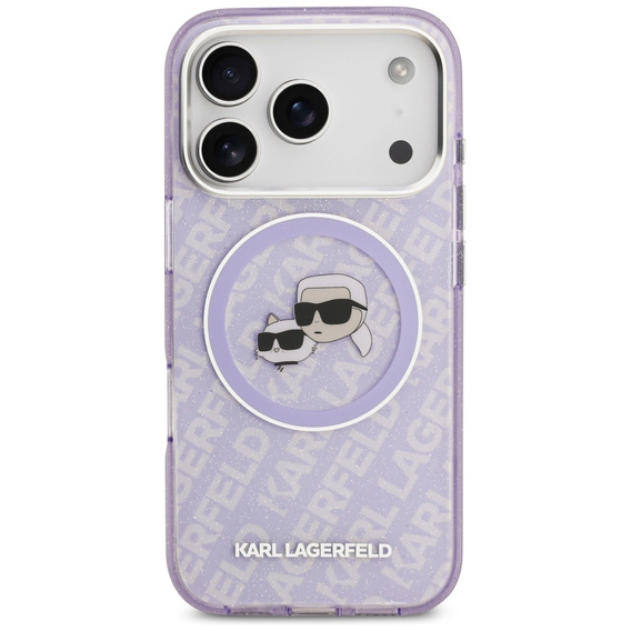 Karl Lagerfeld IML Glitter Karl & Choupette Heads Logo MagSafe tok iPhone 17 Pro-hoz