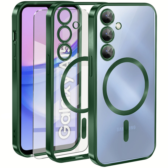 Tok Samsung Galaxy A15 4G/5G-hoz, Electro MagSafe, zöld + üveg a képernyőhöz