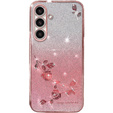 tok Samsung Galaxy S23 FE, csillogó virág, rózsaszín rose gold
