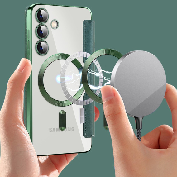 Pattintható tok a Samsung Galaxy S24, RFID Wallet MagSafe CamShield, zöld