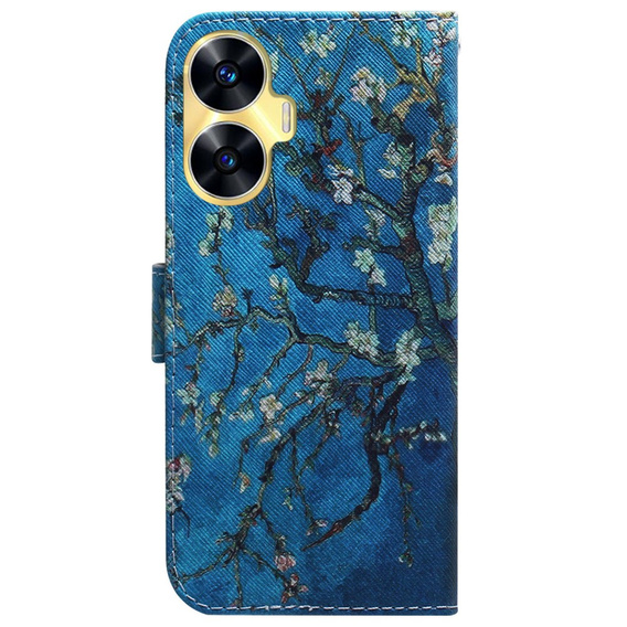 Pattintható tok a Realme C55, Wallet, Cherry blossom, kék