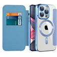 Pattintható tok a iPhone 15 Pro, RFID Wallet MagSafe CamShield, kék