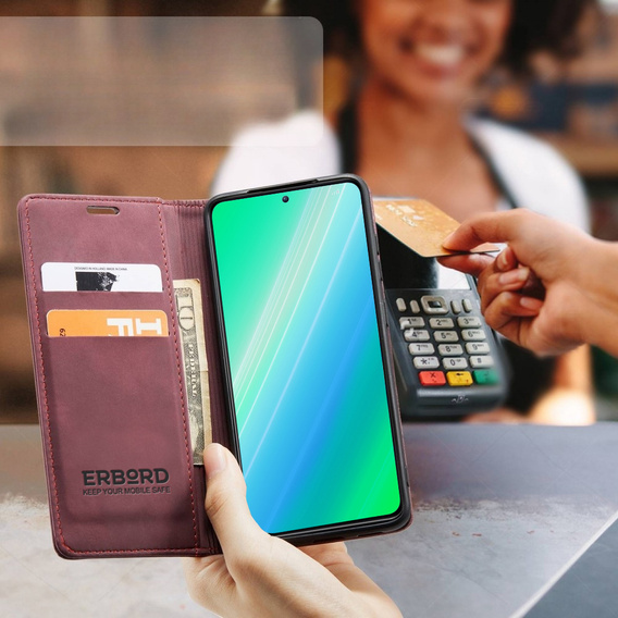 Telefontok a Samsung Galaxy A54, ERBORD Vintage, pénztárca patenttal, piros