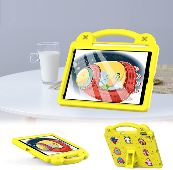Gyermek tok iPad 10.2" 2021/2020/2019 (9/8/7 gen.) / Air 10.5" 2019 (3 gen.), Cute Patterns, állvánnyal, sárga