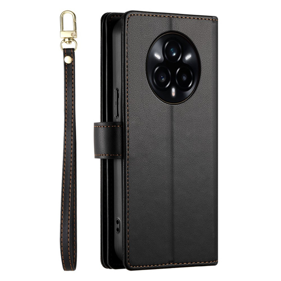 Pattintható tok a Realme 14 Pro 5G, Wallet Zipper Pocket, fekete