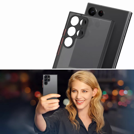 Szilikon tok Samsung Galaxy S25 Ultra, kamera védelemmel, átlátszó / fekete + 9H edzett üveg