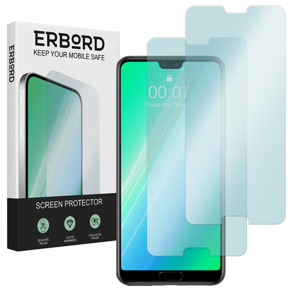 2x edzett üveg a Huawei P20 Pro, ERBORD 9H Hard Glass a képernyőn