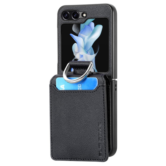 Tok Samsung Galaxy Z Flip7 FE / Z Flip6, Card Slot Ring Case, fekete