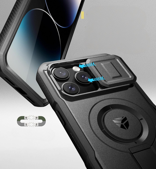 Páncélozott tok iPhone 14 Pro Max készülékhez, Dexnor CamProtect MagSafe, fekete (Két keret)