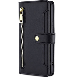 Pattintható tok a Samsung Galaxy S23, Wallet Zipper Pocket, fekete