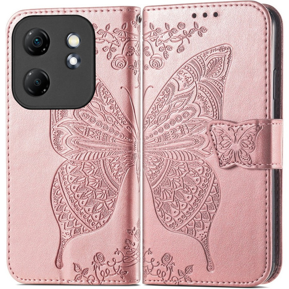 Pattintható tok a Infinix Hot 50i 4G, Butterfly, rózsaszín rose gold