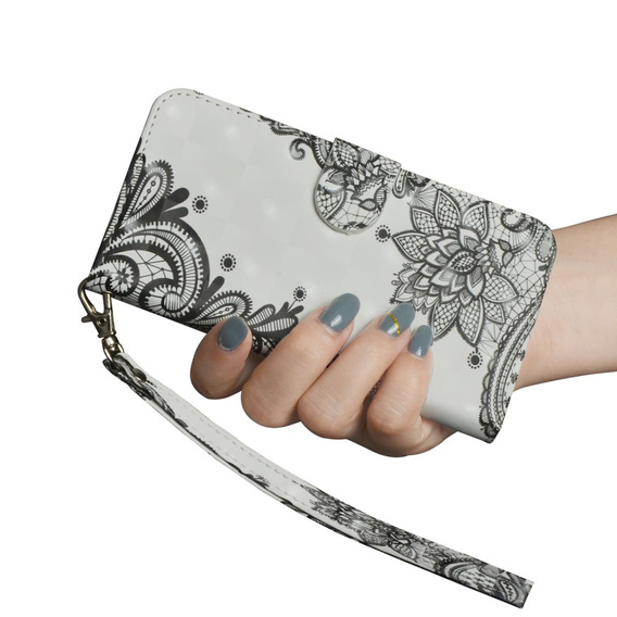 Pattintható tok a Xiaomi Redmi Note 8 Pro, Wallet flowers, fehér