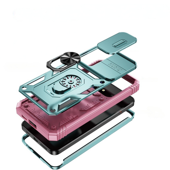 Telefontok a Samsung Galaxy S24+ Plus, CamShield Slide, zöld / rózsaszín 