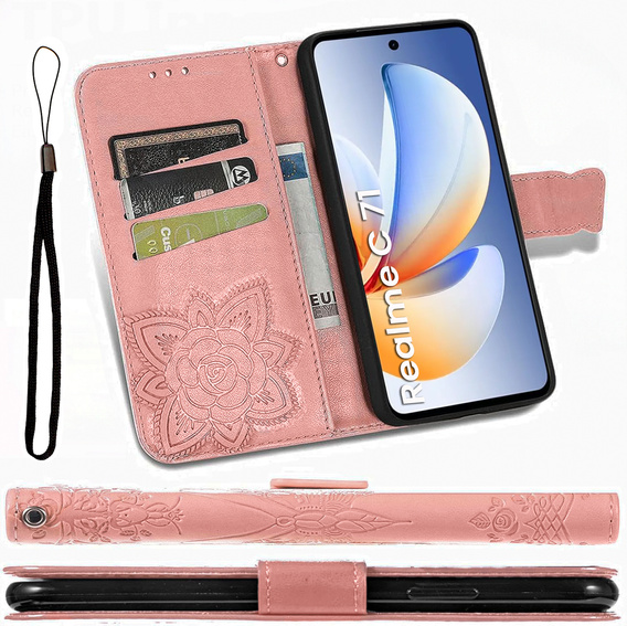 Pattintható tok a Realme C71, Butterfly, rózsaszín rose gold