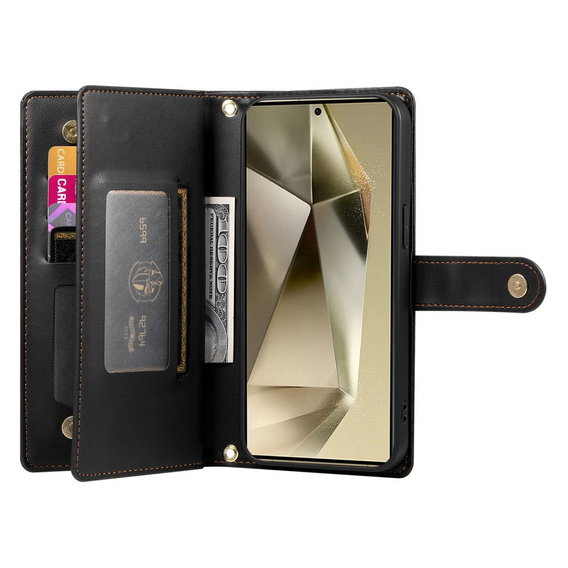 Pattintható tok a Samsung Galaxy S25 Ultra, Wallet Zipper Pocket, fekete