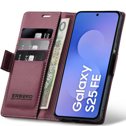 Tok Samsung Galaxy S25 FE, ERBORD Glossy Litchi, pénztárca patenttal, piros