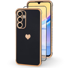 tok Samsung Galaxy A15 4G / 5G, Electro heart, fekete + Full Glue Kerámiaüveg