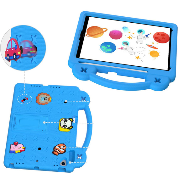 Gyermek tok iPad 10.2" 2021/2020/2019 (9/8/7 gen.) / Air 10.5" 2019 (3 gen.), Cute Patterns, állvánnyal, kék