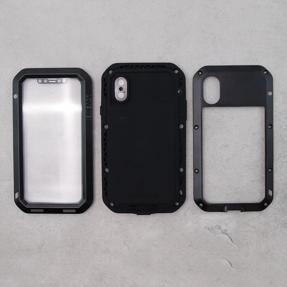 Love Mei Telefontok a iPhone XS / X, armored with glass, fekete