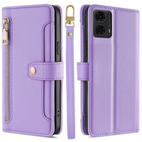 Pattintható tok a Motorola Moto G04 / G24 / G24 Power, Wallet Zipper Pocket, lila