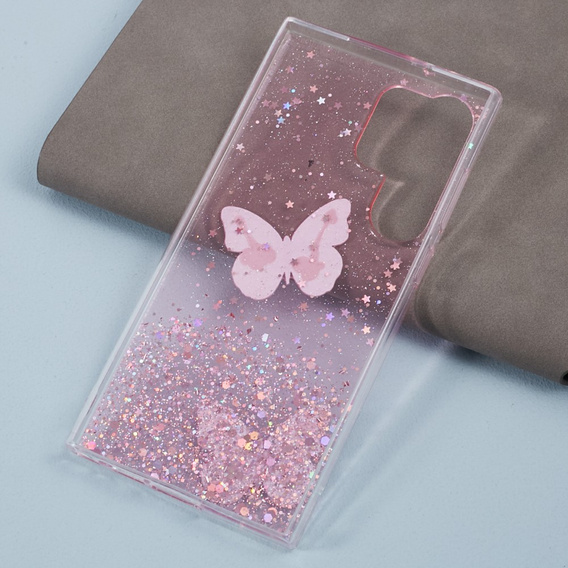 Tok Samsung Galaxy S24 Ultra, Glitter Butterfly, rózsaszín