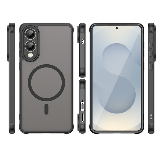 Tok Samsung Galaxy S25 Edge, Kickstand Matt Case, MagSafe-hoz, fekete + képernyőüveg
