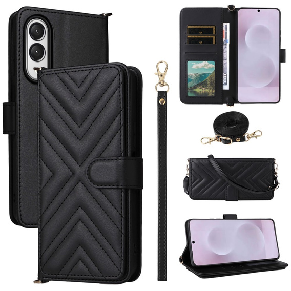 Tok patenttal a Samsung Galaxy S25 Edge-hez, Crossbody Leather Wallet, fekete