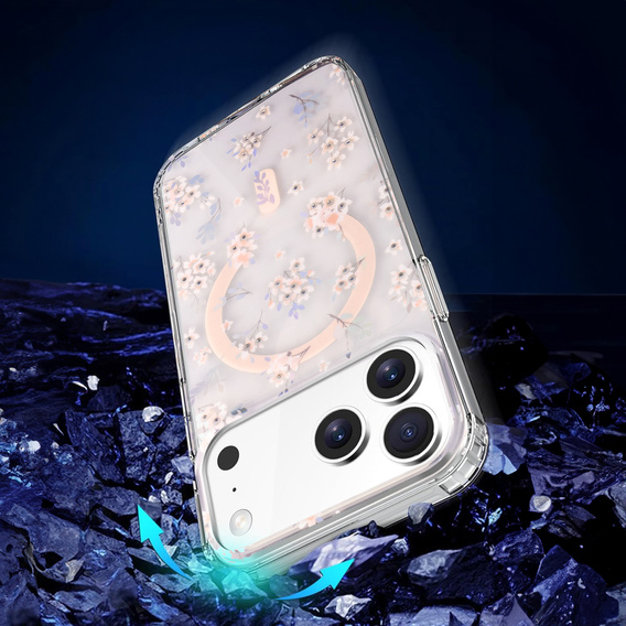 Mágneses tok virágos lézeres mintával iPhone 17 Pro-hoz