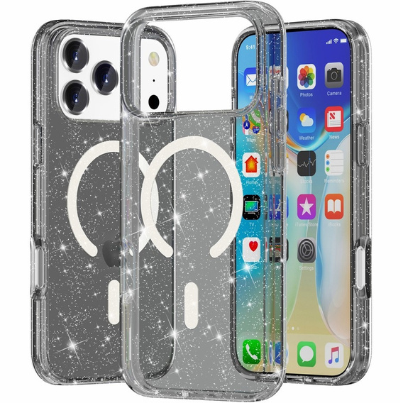 Tok iPhone 17 Pro készülékhez, MagSafe, csillogó - áttetsző fekete