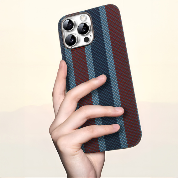 Tok IPhone 16 Pro, Aramid Fiber Slim Case, MagSafe, kék / piros