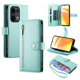 Pattintható tok a Oppo Reno 13 Pro 5G, Wallet Zipper Pocket, menta